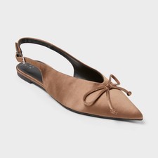 A New Day Women's Camille Satin Slingback Bow Flats Memory Foam Insole
