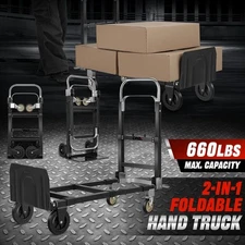 2-IN-1 4 Weeles 660lbs Capacity Heavy Duty Foldable Hand Truck Trolley Cart