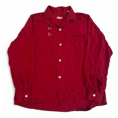 50s Vintage Men s Loop Collar Atomic Print Button Up Shirt Rockabilly Gabardine