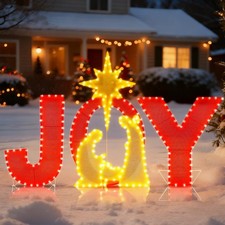 Prsildan 3.3FT x 2FT Christmas Decorations Outdoor- Lighted Joy Yard Sign, Ou...
