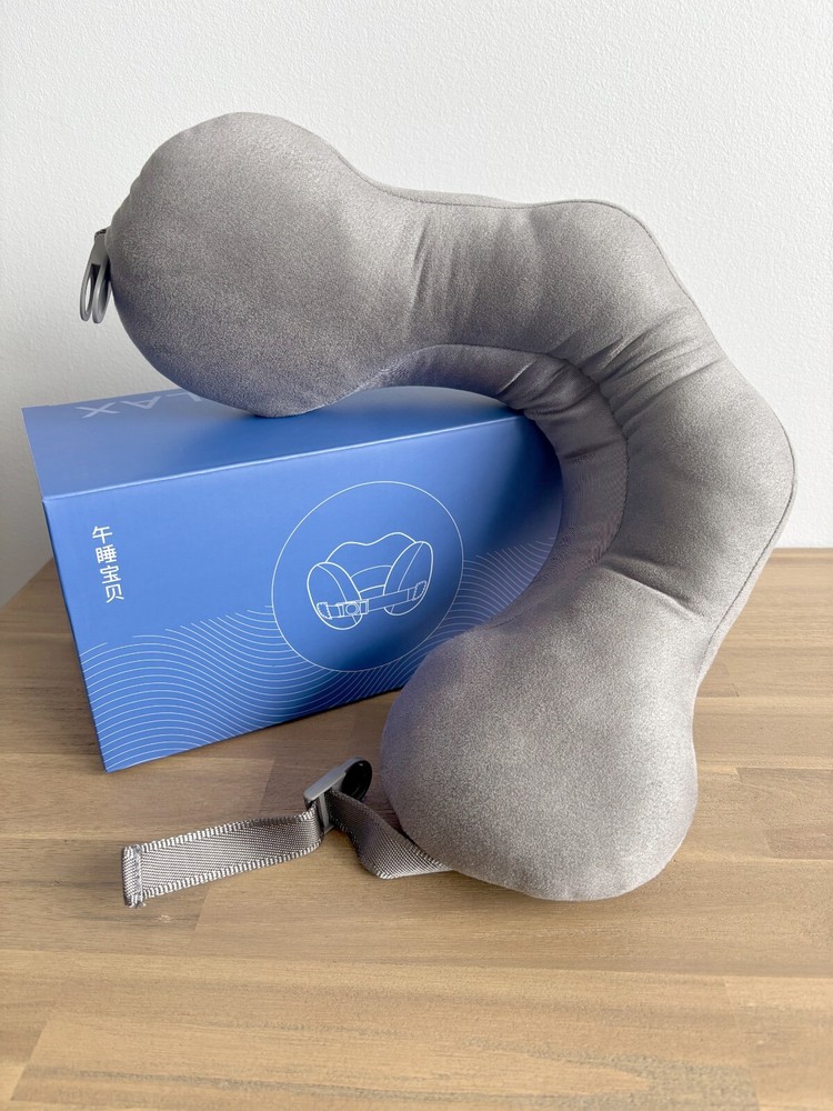 Gray Travel Pillow for Office Naps and Head Support at Work or Home