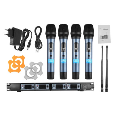 Pro 4 Channel UHF Wireless Handheld Microphone System for Karaoke Family Party