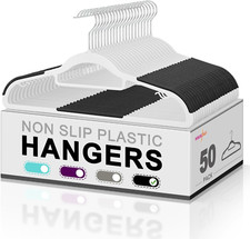 50-Pack Plastic Hangers - Non Slip Plastic Clothes Hangers with 360  Swivel Hook