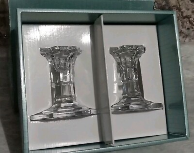 Set of 2 Miller Rogaska Reed & Barton 4'' Tall Crystal Candle Stick Holders & Box