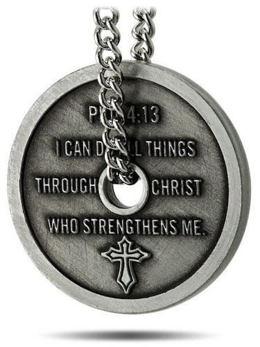 Women's Antique Finish Mini Weight Plate Necklace-Phil 4:13 Shields of Strength - Picture 2 of 8