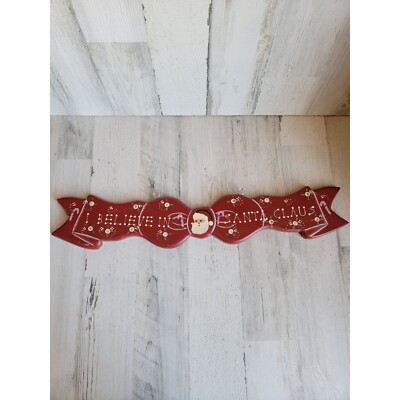 Fallbrook I believe Santa Claus vintage wooden sign hanging Xmas decor