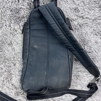 VINTAGE COACH BLACK SLING Leather Nylon Backpack 2 Zippered  display picture 1