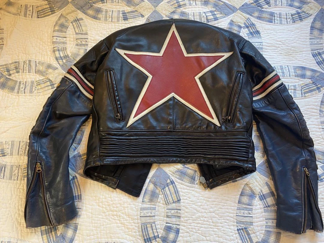 VANSON riders jacket RPJ RACE patch leather size 36 black red from
