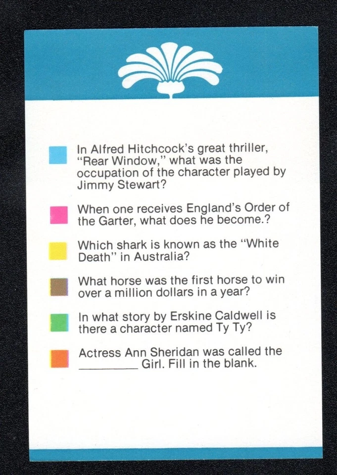 Винтажная игровая карта 1981 Spectacular Bid Race Horse Racing Trivia - Изображение 2 из 2