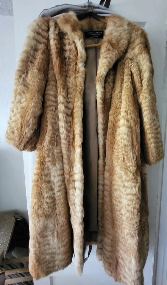 LOUIS FERAUD Auténtico Abrigo de Piel Real París Vintage, Hasta el Suelo, Talla Grande/Única