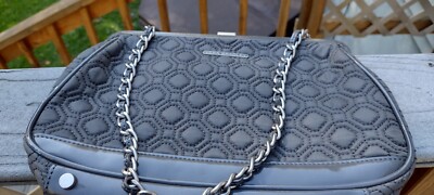 Vera Bradley Grey Quilted Handbag Purse Patent Leather Accents ,Chain Link Strap