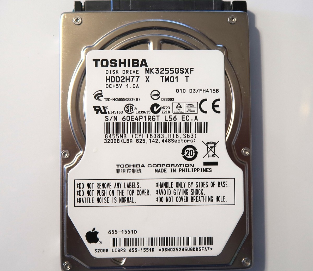 Toshiba MK3255GSXF (HDD2H77 X TW01 T) 010 D3/FH415B 655 Toshiba MK3255GSXF (HDD2H77 X TW01 T) 010 D3/FH415B 655