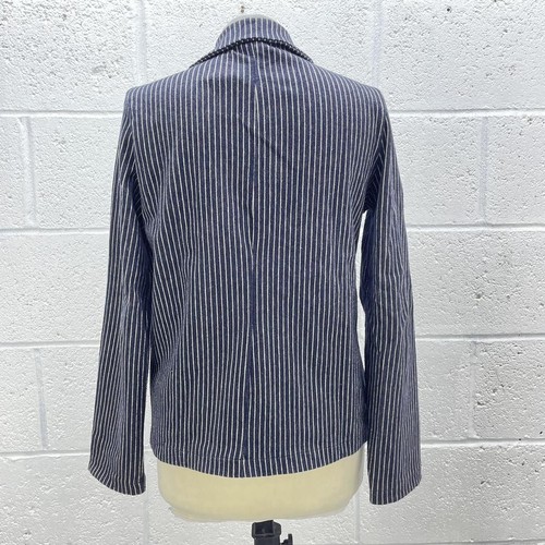GIACCA BLAZER FAITH NAVY BIANCO STRIOE UN BOTTONE CASUAL Y2K UK S - Foto 2 di 6