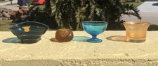 4 Perfect Color Glass Open Salts 2 Blue, Amber, Marigold - Gullaskruf Sweden