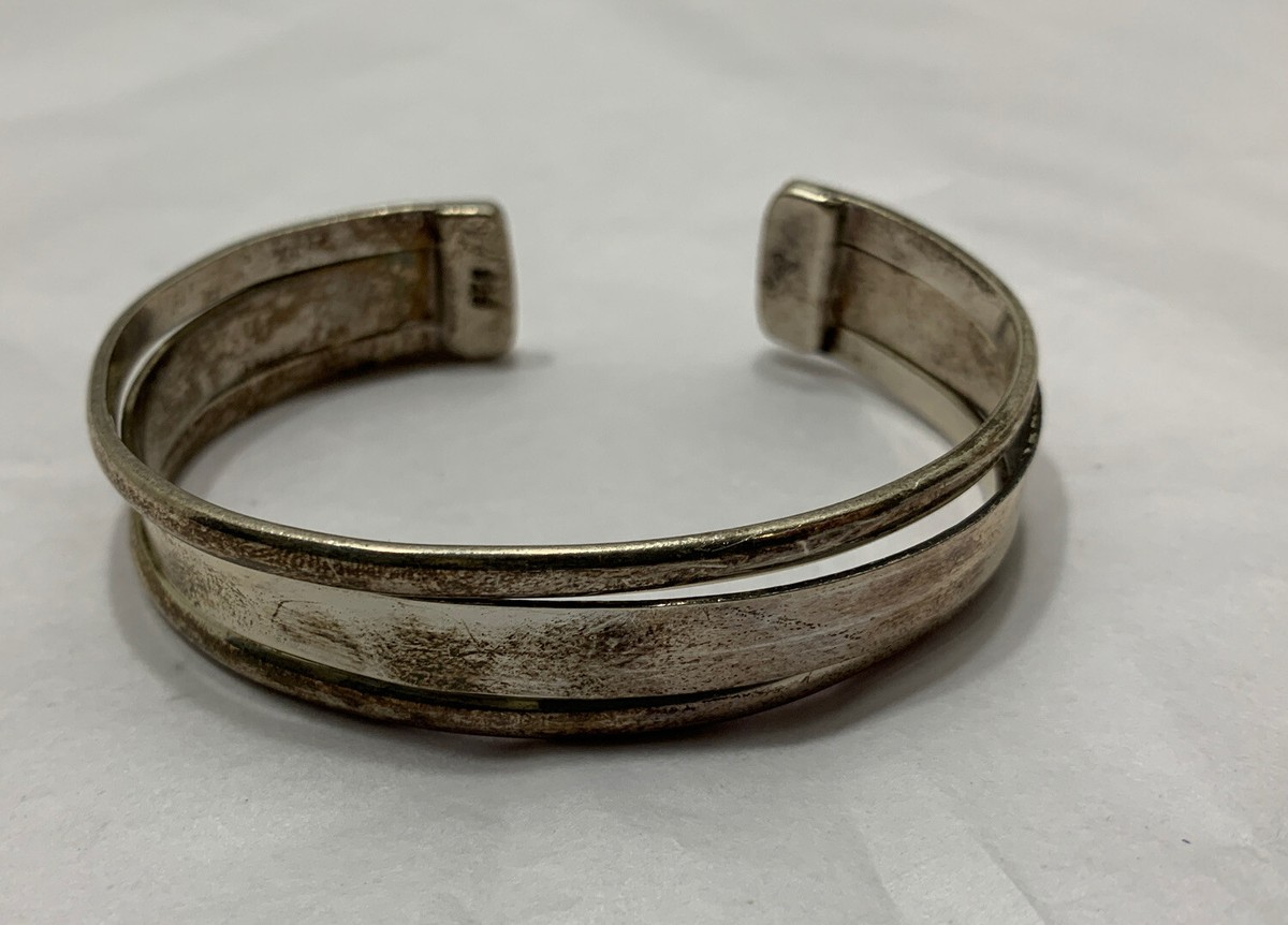 90年代　silver925 bangle Vtg 90s Sterling Silver Cuff Bangle Bracelet Split 3 Rows 5