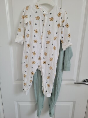 New H&M Baby 2-pack White Winnie the Pooh Blue Pyjamas Sleepsuit