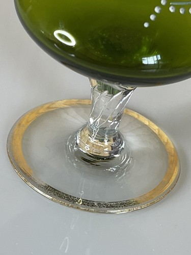 Bohemian Czech Bud Vase~ Art Glass~ Raised Hand Painted~Spiral Stem~Green~ 8" - Picture 5 of 6