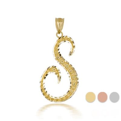 10k Solid Yellow Gold Cursive Initial Letter S Pendant
