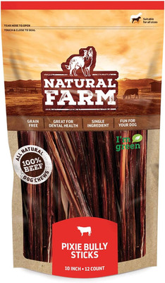 Pet Pizzle Bully Sticks (10 Inch, 12 Pack), Pixie Chew, Extra-Thin Pet Treats - 
