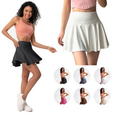 Womens Flared Skater Mini Skirt Casual Stretchy Waistband Pleated Skirt
