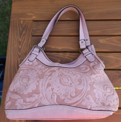 B.O.C. Tooled Vegan Leather Handbag Blossom Pink Large Pockets EUC