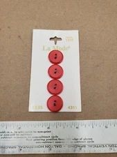 La Mode Round 5/8in 16mm Flat Red 2 Hole Button on Card Unused Blumenthal 4 ct
