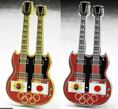OLYMPIC LAPEL PIN 2018 PYEONGCHANG SOUTH KOREA 2020 TOKYO JAPAN 2 PIN GUITAR GS