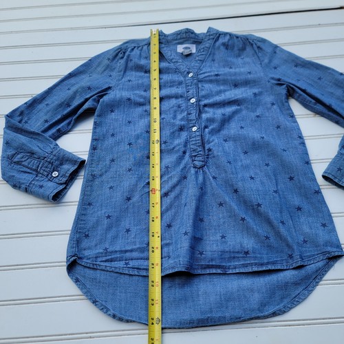 Old Navy Girls Blue Denim Stars Hi Low Light Button Shirt Blouse M (8) - Picture 4 of 8