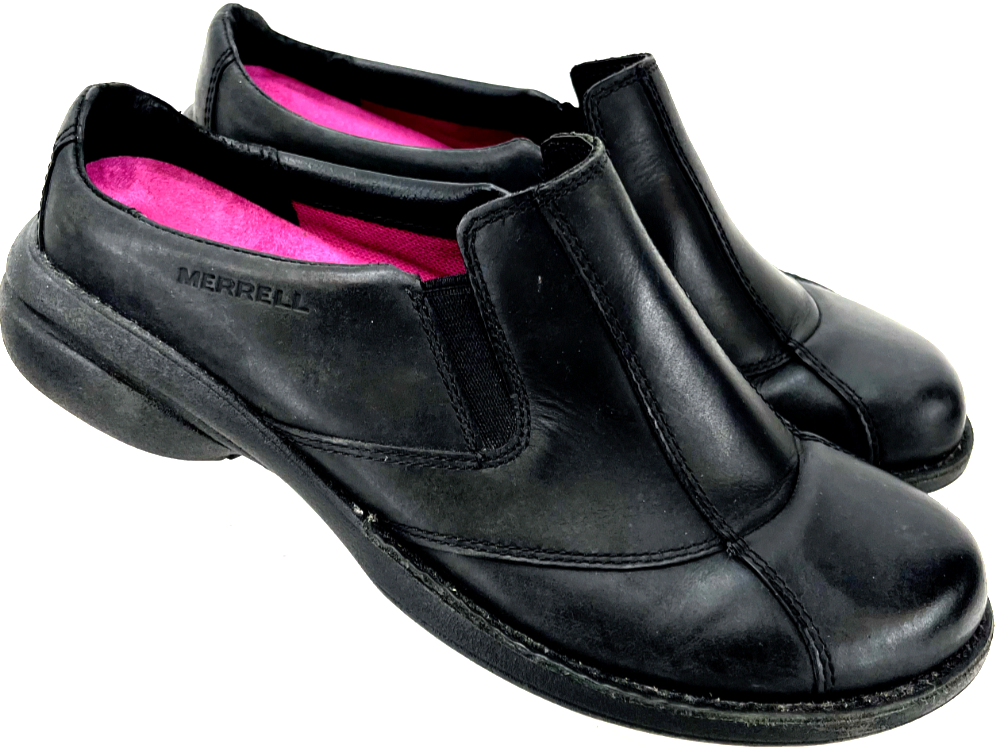 Merrell Air Cushion J48280 zoccoli in pelle neri scarpe mules donna US 6 5