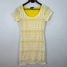 Tiana B Dress S Yellow Lace Overlay Mini Bodycon Retro Cottagecore Feminine Mod