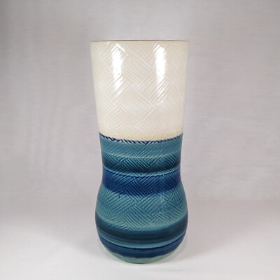 Prempracha Vase Handmade Pottery Denim Textured Ceramic Blue White Coastal Decor