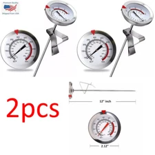 2pcs 12" Meat Cooking Thermometer Stainless Steel Stem BBQ Grill Turkey Deep Fry
