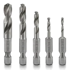 NEIKO 11402A Stubby Drill Bit Set for Metal, 5 Piece 1/4" Quick Change Hex Shank