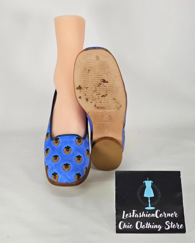 Paul Mayer Moods Women's Blue Flower Print With Leather Trim Loafers Size 8 190 - Image 3 of 4