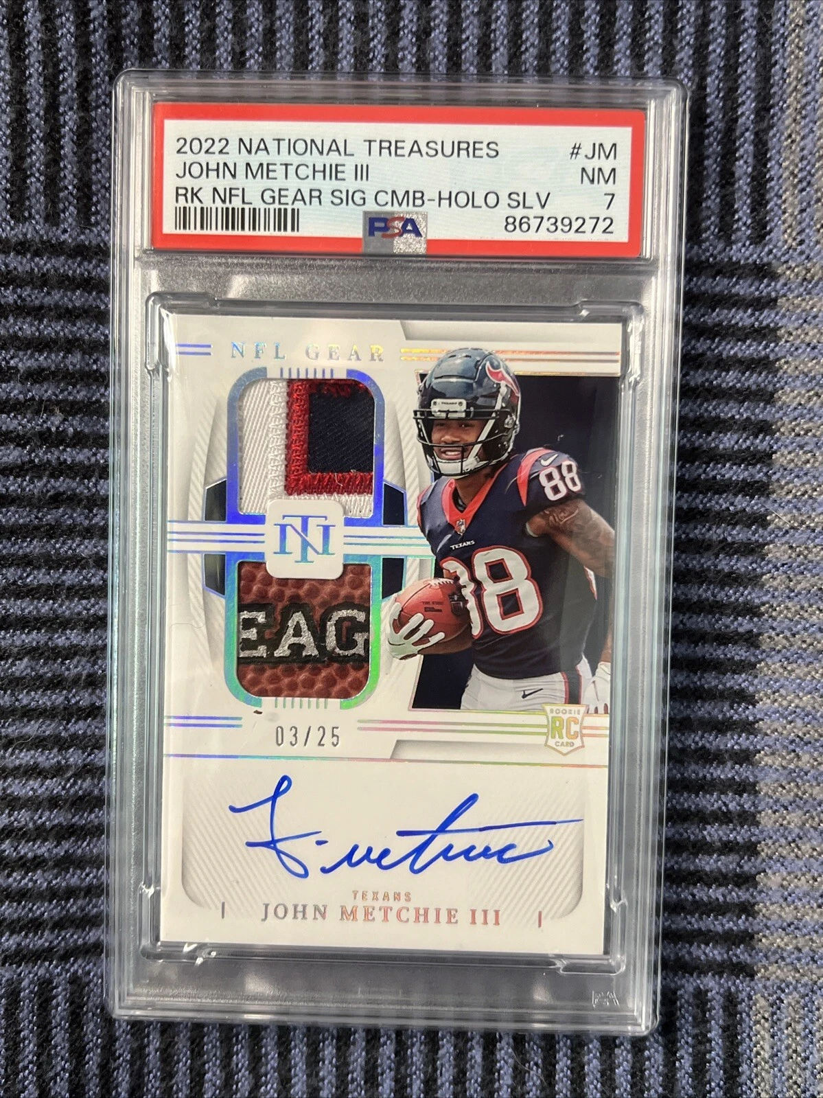 John Metchie Panini National Treasures Rookie NFL Gear Signature Combos #JM Holo Silver