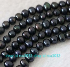 Genuine Natural 7-8mm South Sea Black Pearl Freshwater Cultured Loose Beads 15"