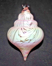 Vintage Hand Blown Glass Abstract Pattern Drop Christmas Ornament w/Tag 5" Tall