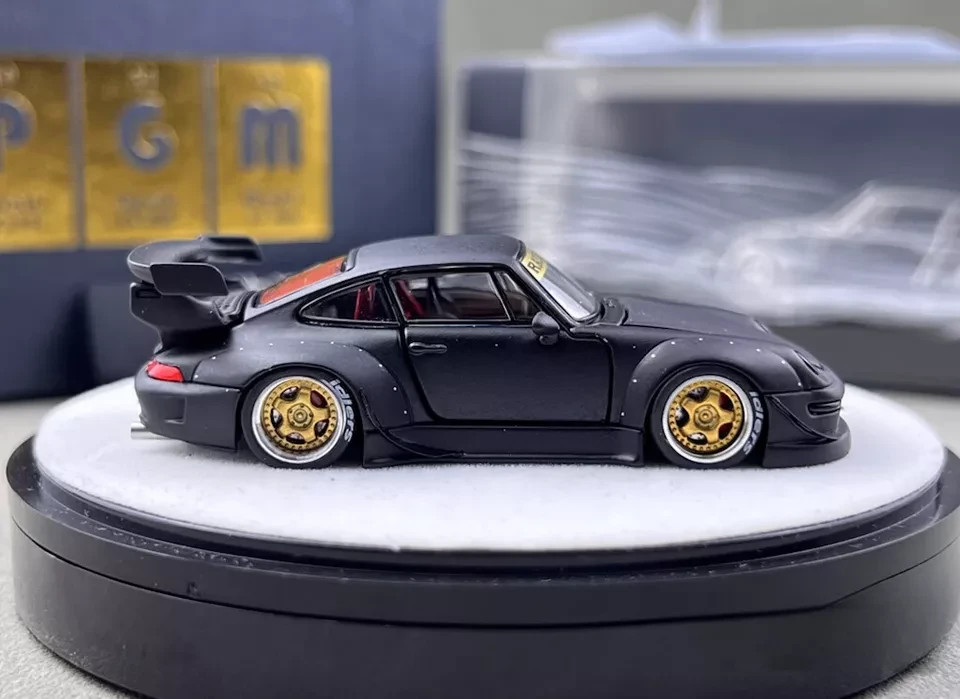 PORSCHE RWB 993 MATTE BLACK FULLY OPENING LUXURY 1/64 DIECAST CAR