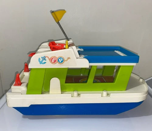 Vintage 1972 Fisher Price Little People Happy Houseboat Yacht Boat Ship 985