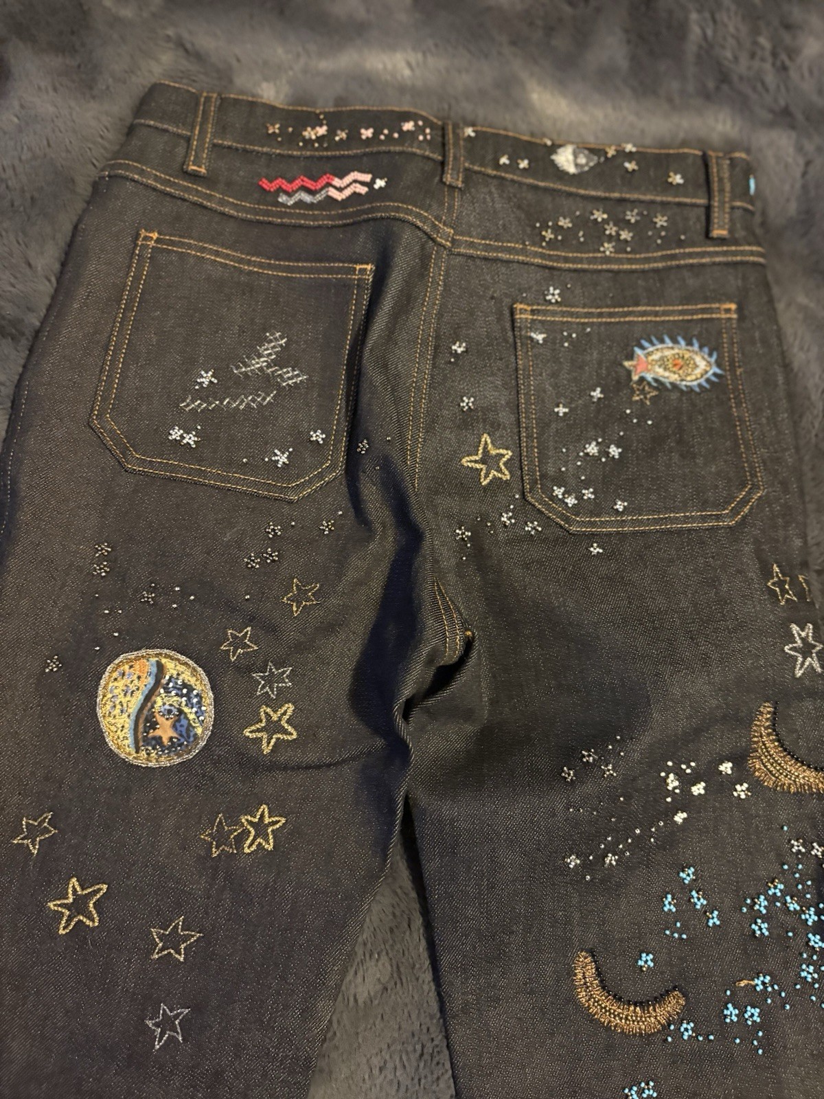 Valentino Garavani Astro Couture Women's Embroidered Jeans Dark Blue Size 25