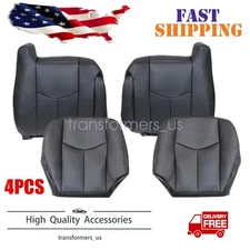Driver & Passenger Bottom & Top Leather Seat Cover Black For 2003-06 GMC Sierra
