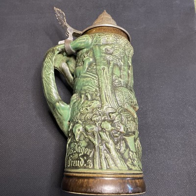 Vtg Original King German Die Grune Heid Des Jagers Freud Beer Stein Fox Handle