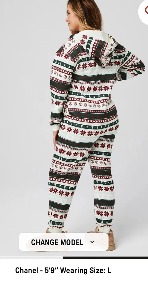 Fabletics цельный Рождественская пижама размер M с капюшоном фланель праздничные фотографии - Изображение 4 из 4