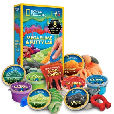 NATIONAL GEOGRAPHIC Mega Slime Kit & Putty Lab - 4 Types of Slime Plus 4 Type...