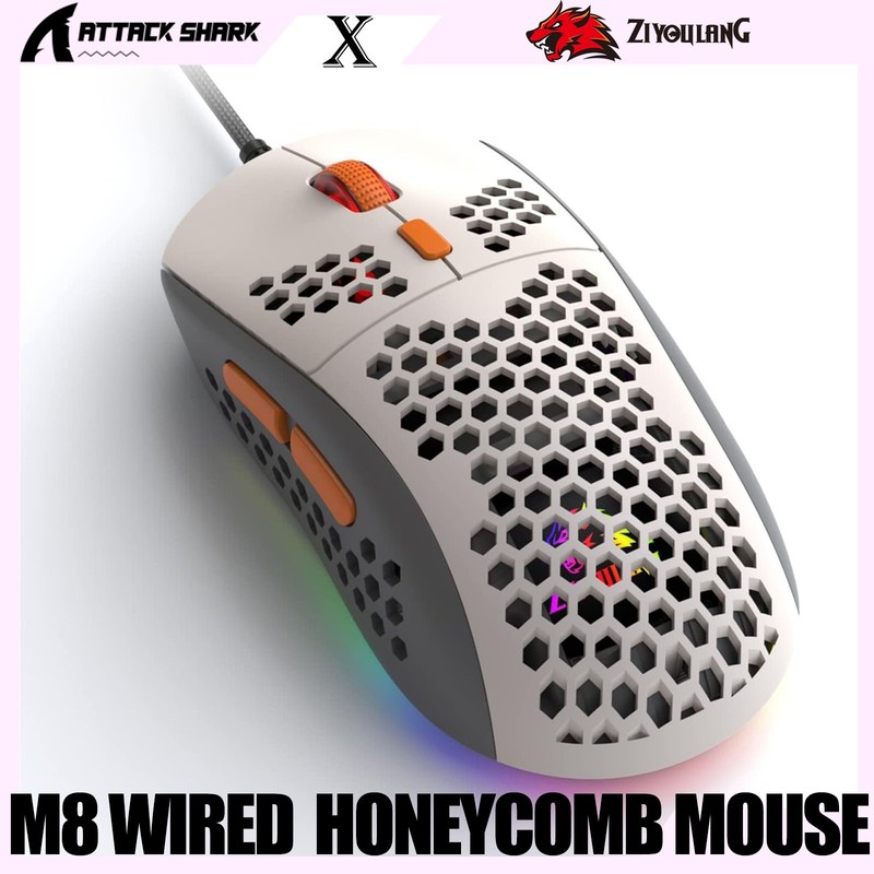 ZIYOULANG M8 Wired Honeycomb Gaming Mouse, Lightweight, 6400DPI, 7 Button