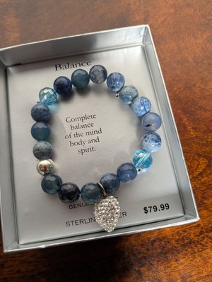 Balance Genuine Stone and Sterling Silver Beaded Stretch Bracelet