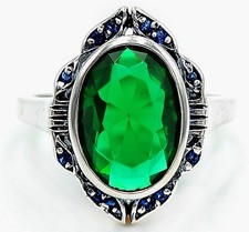 8CT Treated Emerald  Sapphire 925 Sterling Silver Art Deco Ring Sz 6,7,8 US6