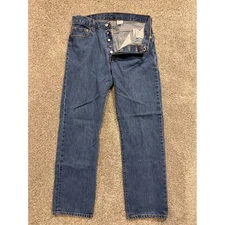 Levis 501 Jeans Mens 36x34 Blue Button Fly Straight Leg Dark Wash Denim