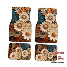 Artistic Fabric Car Floor Mats-Non-Slip Rubber Backing,,Front Flower