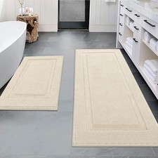 SHACOS 2-Piece Microfiber Bath Rug Set 20x32/20x47 Non-Slip Washable Light Beige